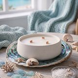 Art ve Gift Okyanus Kokulu Dekoratif Beton Mum Yuvarlak Yatay Form Üç Fitilli Mum 250 Gr Beyaz