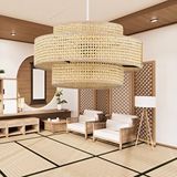 Art ve Gift Otantik Trio Metal Kasalı Hasır Kaplama Rattan Salon Avize Üç Katlı Pasta Yatak Odası Sarkıt Çok Renkli