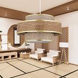 Art ve Gift Otantik Trio Metal Kasalı Hasır Kaplama Ve Bej Kumaş Salon Avize Üç Katlı Pasta Yatak Odası Sarkıt