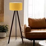 Art ve Gift Pratik Tripod Ahşap Ayaklı Lambader Köşe Lambası Sarı Kumaş Salon Oturma Odası