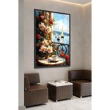 Artan Gallery Italyan Kadife Çerçeveli Manzara Tablo | Deniz & Yelkenli | Balkon Çiçekleri | Lüks Duvar Dekoru - 70 x 50