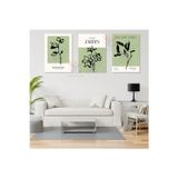Artarilion 3'lü Set Kanvas Tablo Minimalist Yeşil Siyah Botanik Oturma Odası Tablosu Bohemian Kanvas Tablo