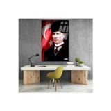 Artarilion Atatürk ve Bayrak Cam Tablo Dikey Duvar Tablosu Ofis Ev Dekoru Atatürk Portresi