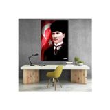 Artarilion Atatürk ve Bayrak Kanvas Tablo Dikey Duvar Tablosu Ofis Ev Dekoru Atatürk Portresi