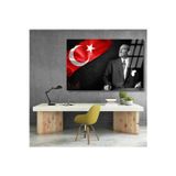 Artarilion Atatürk ve Bayrak Temalı Cam Tablo Okul Ofis Tablosu Yatay Duvar Dekoru