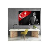 Artarilion Atatürk ve Bayrak Temalı Kanvas Tablo Okul Ofis Tablosu Yatay Duvar Dekoru