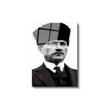 Artarilion Cam Dikey Duvar Tablosu Cam Siyah Beyaz Atatürk Kalpaklı Ev Ofis Salon Modern Duvar Tablosu