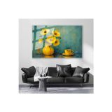 Artarilion Cam Yatay Duvar Tablosu Cam Sari Cicekve Fincan Ev Ofis Salon Modern Duvar Tablosu