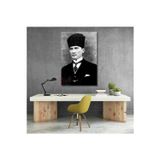 Artarilion Dikey Kanvas Siyah Beyaz Atatürk Tablosu Kanvas Ofis Ev Tablosu Duvar Dekoru