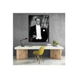 Artarilion Mustafa Kemal Atatürk Siyah Beyaz Cam Tablo Dikey Duvar Tablosu Ev Ofis Tablosu