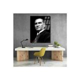 Artarilion Siyah Beyaz Atatürk Görseli Cam Tablo Modeli Ev Ofis Hediyesi Duvar Dekoru