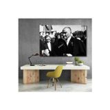 Artarilion Siyah Beyaz Atatürk Kanvas Tablo Şapka Tutan Atatürk Tablosu Ofis Tablosu Duvar Dekoru