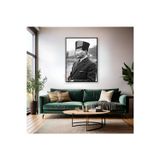 Artarilion Siyah Beyaz Görsel Kemal Atatürk Metal Çerçeveli Cam Tablo Modeli Dikey Duvar Tablosu Ofis Ev Dekoru