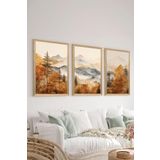 Artavessa 3 Parça Ahşap Çerçeve Görünümlü Mdf Tablo Seti ERSYCRVSZ3SET4, 15 x 20
