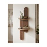 Artavessa Bohem Tarzı Masif Desenli İkili MDF Duvar Rafı - 80x26 cm Dekoratif İskandinav Tarzı Raf Ünitesi - Ceviz Rengi