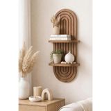 Artavessa Dekoratif MDF Duvar Rafı Çam Rengi - Bohem Oval Tasarım Modern Kitaplık Ve Çiçeklik D Raf 70x26 cm