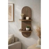 Artavessa Dekoratif MDF Duvar Rafı Ceviz Rengi - Bohem Oval Tasarım Modern Kitaplık Ve Çiçeklik C Raf 70x26 cm