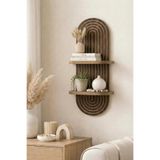 Artavessa Dekoratif MDF Duvar Rafı Ceviz Rengi - Bohem Oval Tasarım Modern Kitaplık Ve Çiçeklik D Raf 70x26 cm