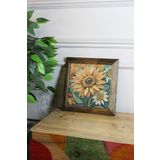 Artavessa Masif Ahşap Çerçeveli Taş Tablo Pano 26 X 26 Cm - Bahar Ve Çiçek 2