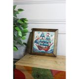 Artavessa Masif Ahşap Çerçeveli Taş Tablo Pano 26 x 26 cm - Gemi, 26 x 26