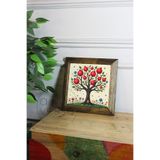 Artavessa Masif Ahşap Çerçeveli Taş Tablo Pano 26 x 26 cm - Nar Bereket Ağacı, 16 x 16