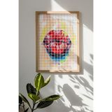 Artavessa Tek Parça Gerçek Ham Ahşap Çerçeveli Popart Kare Çizgili Tablo - Model 15, 33 x 48