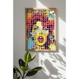 Artavessa Tek Parça Gerçek Ham Ahşap Çerçeveli Popart Kare Çizgili Tablo - Model 20, 33 x 48
