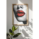 Artavessa Tek Parça Gerçek Ham Ahşap Çerçeveli Popart Kare Çizgili Tablo - Model 4, 33 x 48