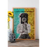 Artavessa Tek Parça Gerçek Ham Ahşap Çerçeveli Popart Mosaic Çizgili Tablo - Model 2, 33 x 48