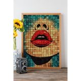 Artavessa Tek Parça Gerçek Ham Ahşap Çerçeveli Popart Mosaic Çizgili Tablo - Model 3, 33 x 48