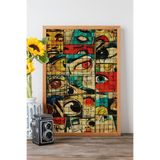 Artavessa Tek Parça Gerçek Ham Ahşap Çerçeveli Popart Mosaic Çizgili Tablo - Model 5, 33 x 48