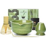 Artcome 4 Parça Matcha Seremoni Seti Bambu Çırpıcı ve Seramik Kase ile Japon Çay Ritüeli - Yeşil