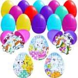 ArtCreativityTM ArtCreativity İçinde Bulmaca Bulunan Önceden Doldurulmuş Paskalya Yumurtaları - 24'lü Set - Yapbozlu Çocuklar İçin Renkli Sürpriz Yumurtalar - Paskalya Yumurtası Avı Malzemeleri - Paskalya Sepeti