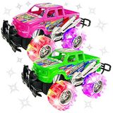 ArtCreativityTM Pembe ve Yeşil Işıklı Canavar Kamyon Seti, Erkek ve Kız Çocuklar için, Set 2, 6 İnç Canavar Kamyon ve Güzel Yanıp Sönen LED Lastikler, Push n Go Oyuncak Arabalar, Çocuklar için En İyi