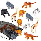 ArtCreativityTM Safari figürleri çeşitleri, file çantada, 12 adet mini hayvan figürü, çeşitli tasarımlarda, çocuklar için eğlenceli banyo su oyun seti, erkek ve kız çocukları için parti hediyeleri,