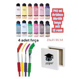 Artdeco Akrilik Boya 12 Renk x 140 ml 6 Li Firça Seti ve 25X35 Tual