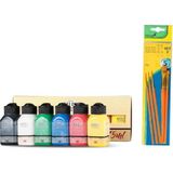 Artdeco Akrilik Boya 6 x 75ML Set Canlı Renkler + Fanart Fırça 5'li
