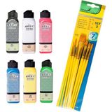 Artdeco Renkli Akrilik Boya 140 ml 6'lı + Fanart Fırça Seti Dove 3 Sarı Sap 7'li