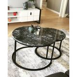 Arte Marble Marmara Siyah Orta Sehpa 2'li