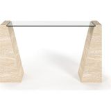 Arte Marble Traverten Ayaklı Cam Dresuar Dolgulu ve Cilalı - Bej