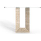 Arte Marble Traverten Ayaklı Cam Dresuar Ham ve Naturel - Beyaz