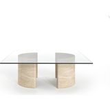 Arte Marble Traverten Cam Orta Sehpa