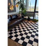 Arteluna Home Odessa 501 Damalı Halı Siyah Krem Yıkanabilir Dokuma Taban İnce Halı Oturma Odası Salon Halısı