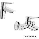 Artema Solid S Krom Lavabo + Banyo Batarya Seti Aç - Kapa Özellikli Modern Tasarım - Lavabo + Banyo Bataryası