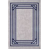 Artemis Halı Murano 09163B Gri Lacivert Çizgili Çerçeveli Yün Halı GRİ LACİVERT 100 x 200
