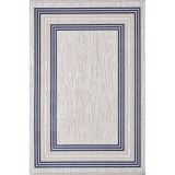 Artemis Halı Murano 09164C Bej Lacivert Çizgili Çerçeveli Yün Halı LACİVERT BEJ 160 x 230