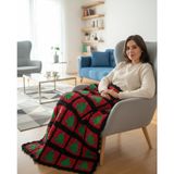 Artepieza Coton El Yapımı Christmas Temalı Diz Battaniyesi ve Koltuk Şalı-Irmızı Yeşil Yılbaşı Ağacı Motifli El Örgüsü Battaniye (100X200) - 100 x 200 cm - Çok Renkli