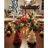 Artepieza Yılbaşı Temalı Figürlü Mini Ağaç Mum Seti-Soya Wax Çam Ağacı Şekilli Yılbaşı Dekoratif Mum 6*3.5 cm - Kırmızı - Beyaz