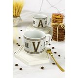 Arter Home Hermoni Monogram Porselen Harf Kupa - V Harfi - 250 ml - 1 Adet - Beyaz