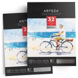 Arteza Suluboya Kağıt Pedi, 9x12 inç, 2'li Paket (her biri 32 Yaprak), Soğuk Preslenmiş Suluboya Eskiz Defteri, 150 lb/300gsm Asitsiz Suluboya Kağıdı, Suluboya ve Karışık Teknik Çizim için Sanat
